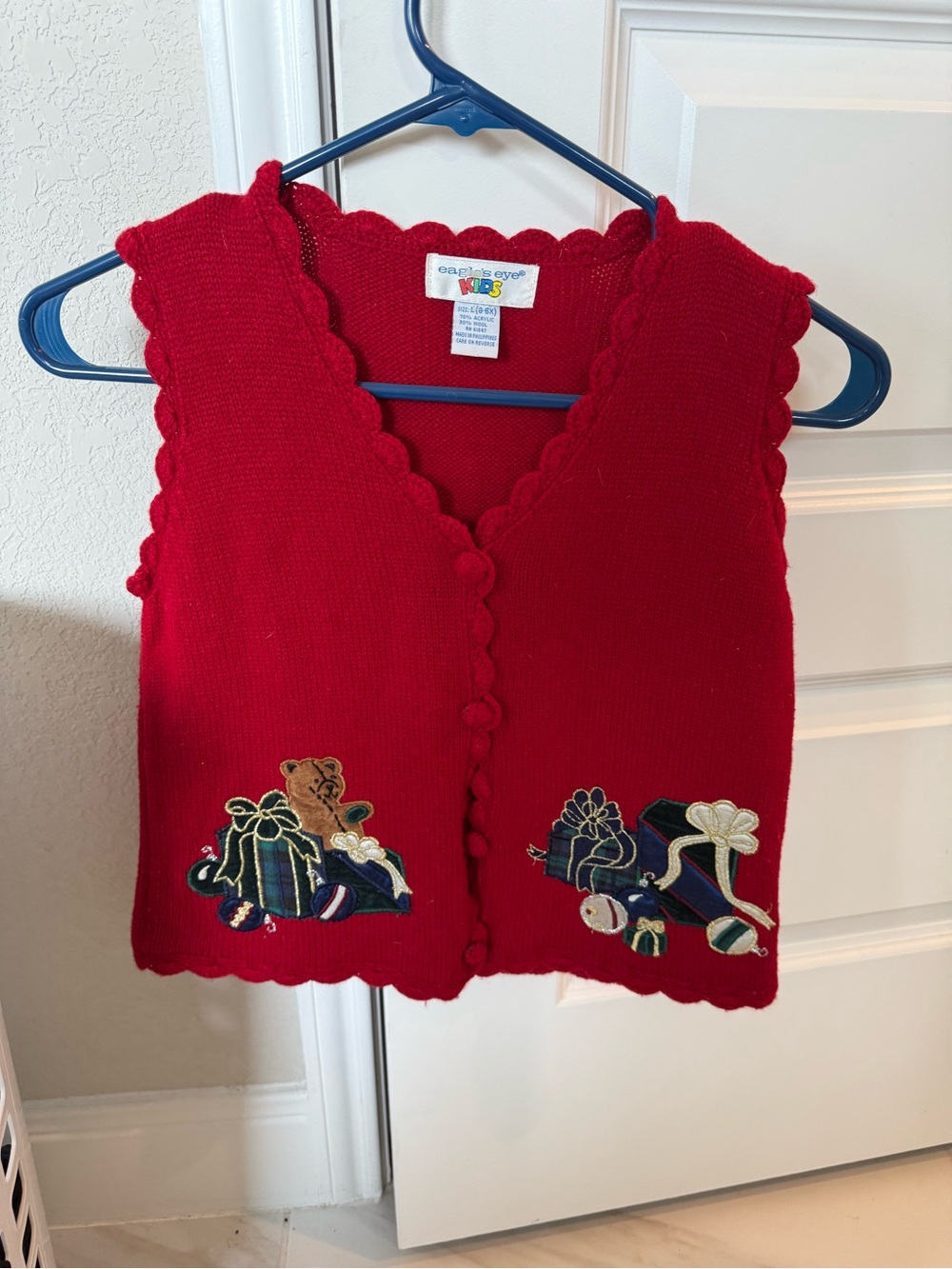 Vintage Kids Red Holiday Vest with Gift Applique